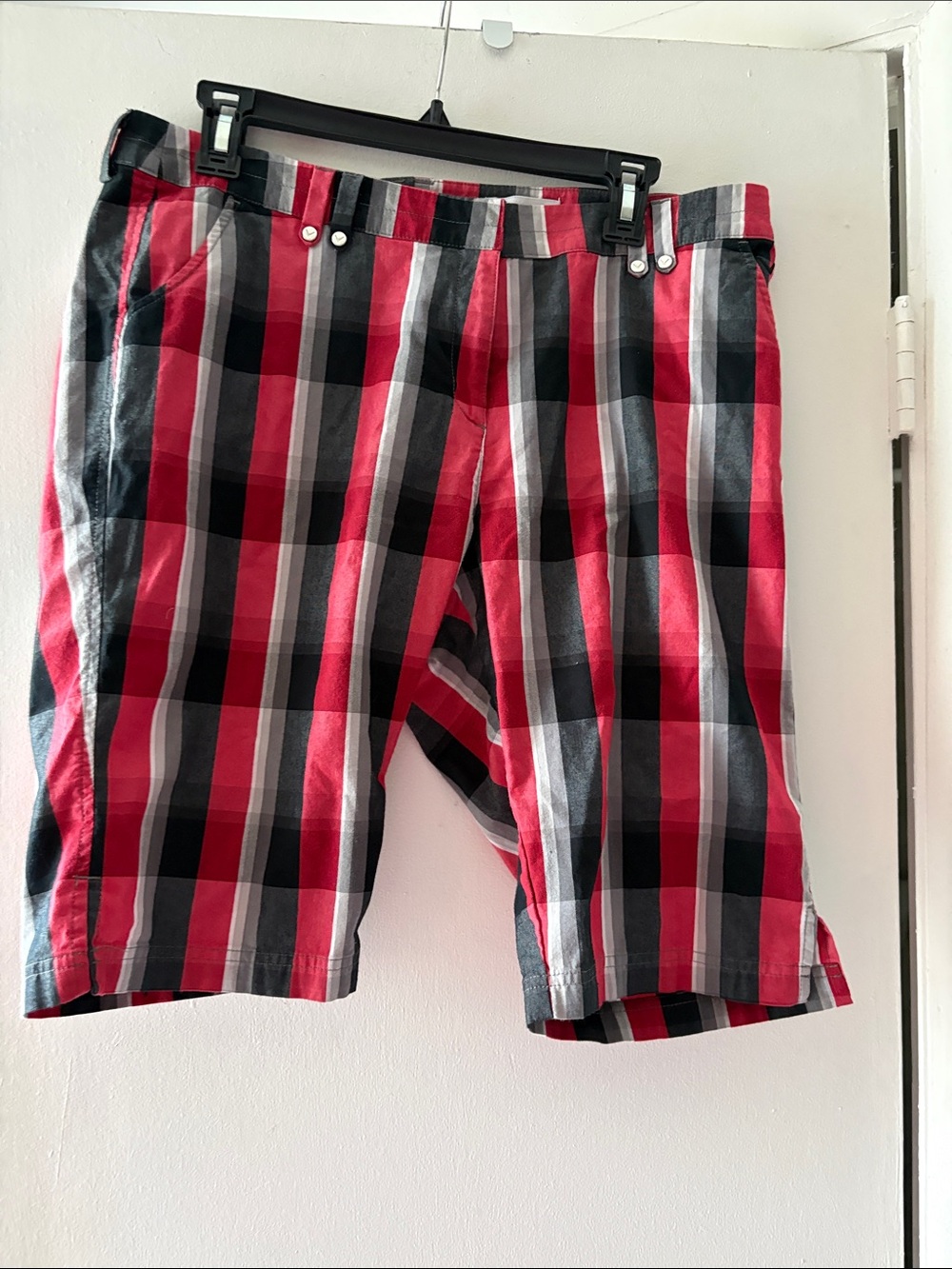Callaway Red, Black and Gray Plaid Flat Front Shorts